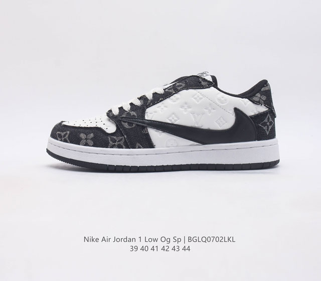 louis Vuitton X Travis Scott X Nike Air Jordan 1 Low Og Spdamier Azur-Brown-Lv